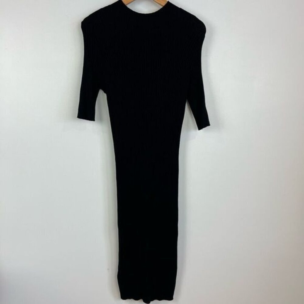 Rose Maternite Medium Maternity Pregnancy Stretch Black Midi Dress Ribbed - Picture 2 of 9